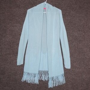 Lilly Pulitzer Cardigan Sweater Women XS Aqua Blue Knit Fringe Casual Resortwear